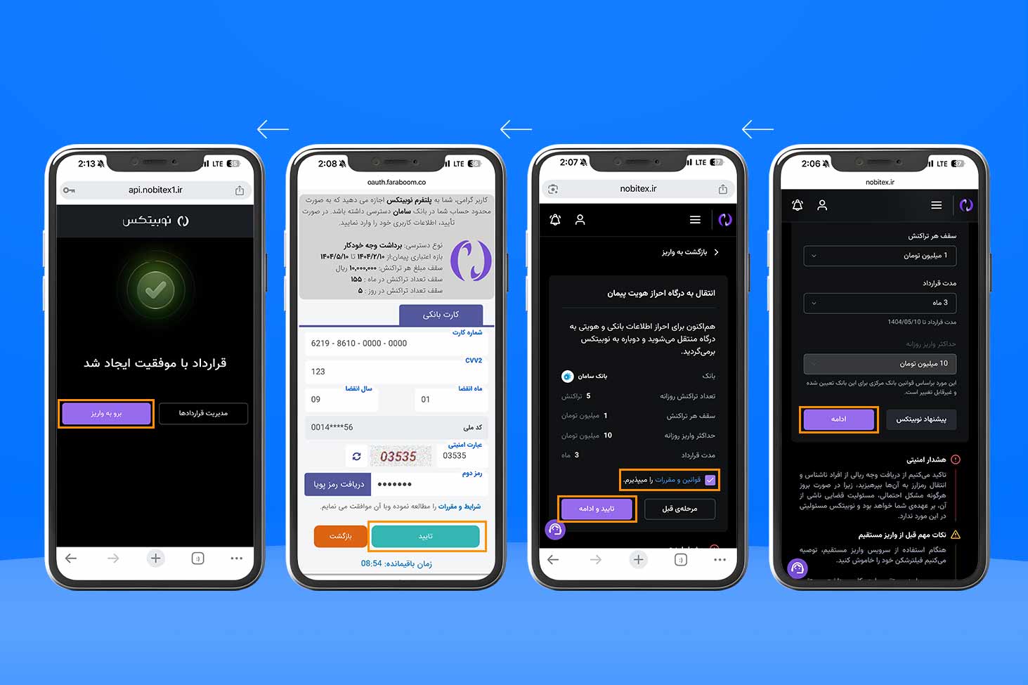 مرحله پنجم فعال‌سازی واریز مستقیم در نوبیتکس، احراز اطلاعات بانکی و هویتی کاربر